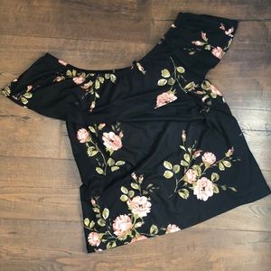 floral off the shoulder top with ruffle trim